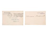 ROOSEVELT, Theodore (1858-1919). White House card signed ("Theodore Roosevelt"), as President, Washington [DC], ca 9 March 1907.