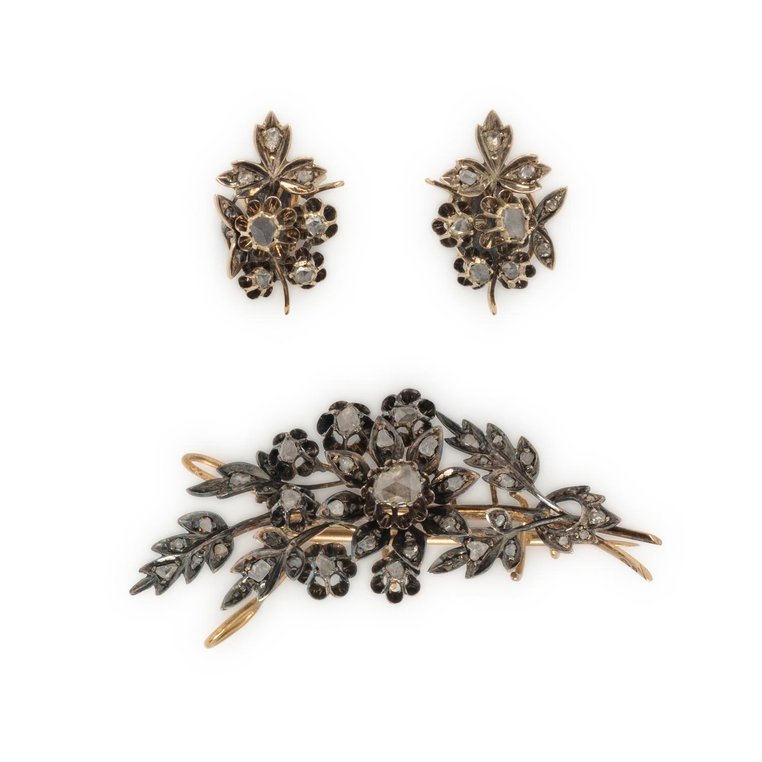 SILVER-TOPPED GOLD AND DIAMOND JEWELRY SET