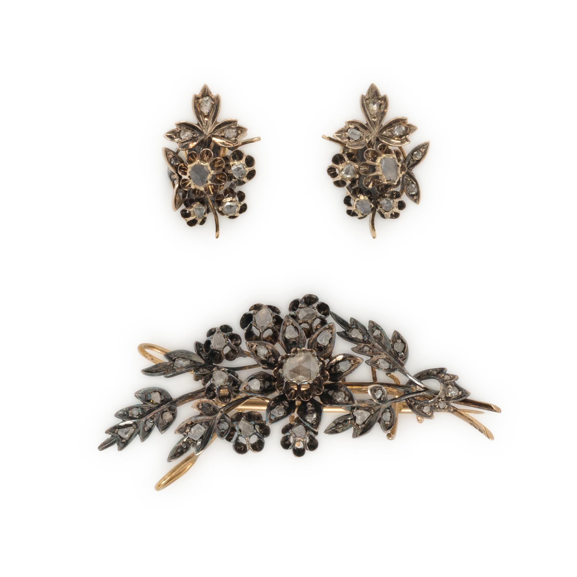 SILVER-TOPPED GOLD AND DIAMOND JEWELRY SET