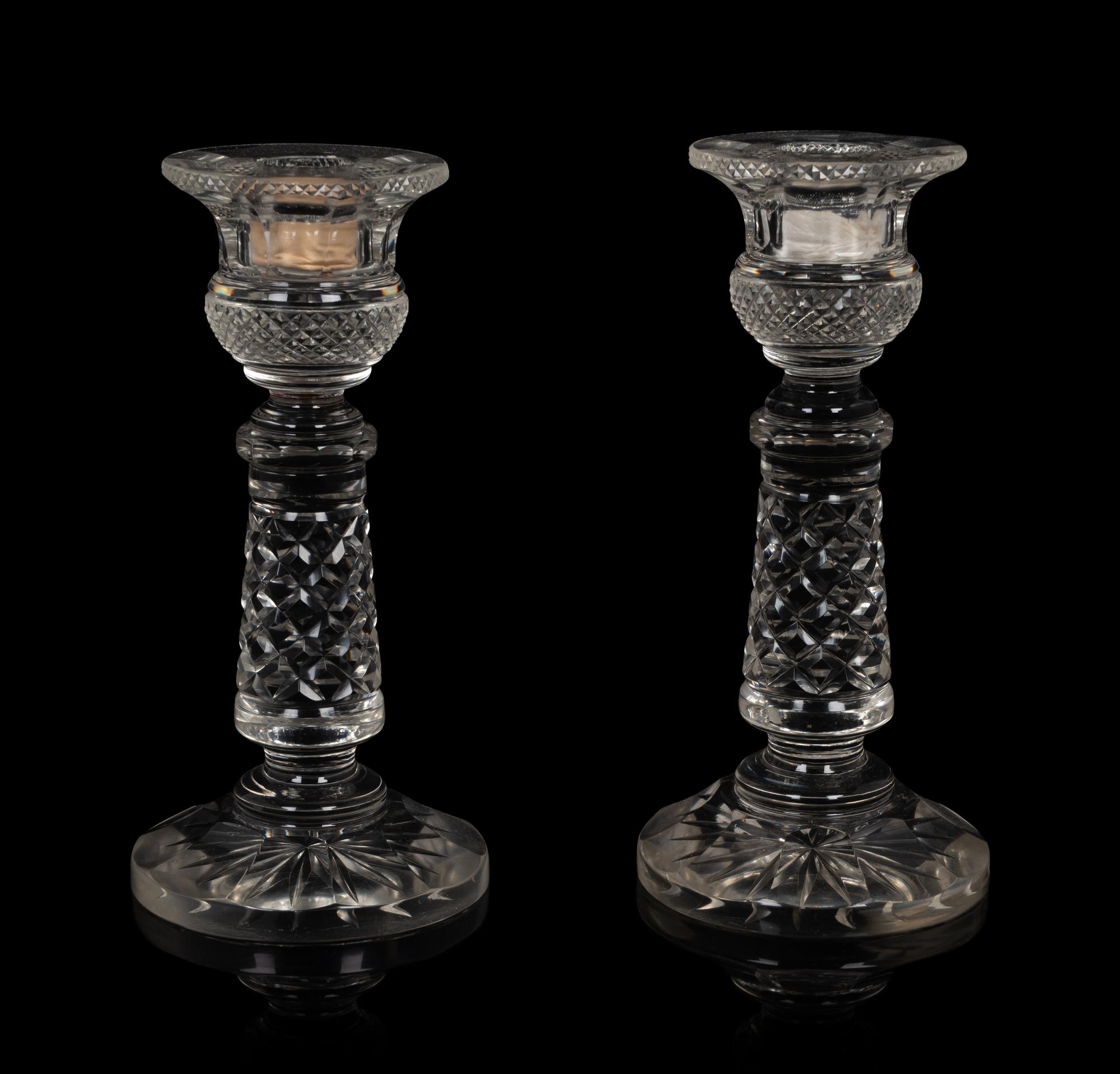 APPROVED FOR DONATION A Pair of Cut Glass Candlesticks