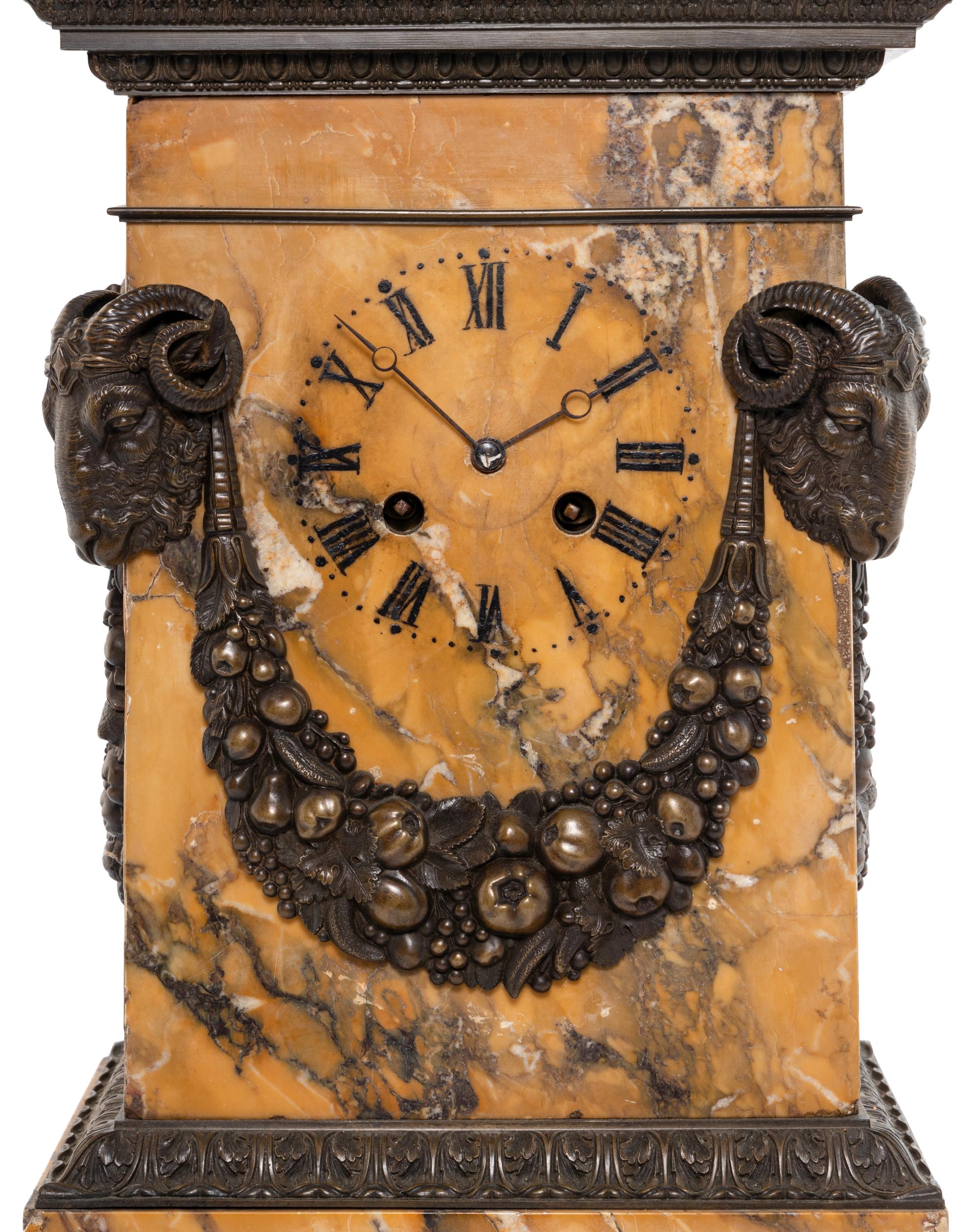 A Restauration Bronze Mounted Marble Clock