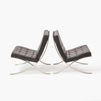 Ludwig Mies van der Rohe (German-American, 1886-1969) Pair of "Barcelona" Chairs and Ottomans, Knoll International, USA, designed 1929, the present lot 1974