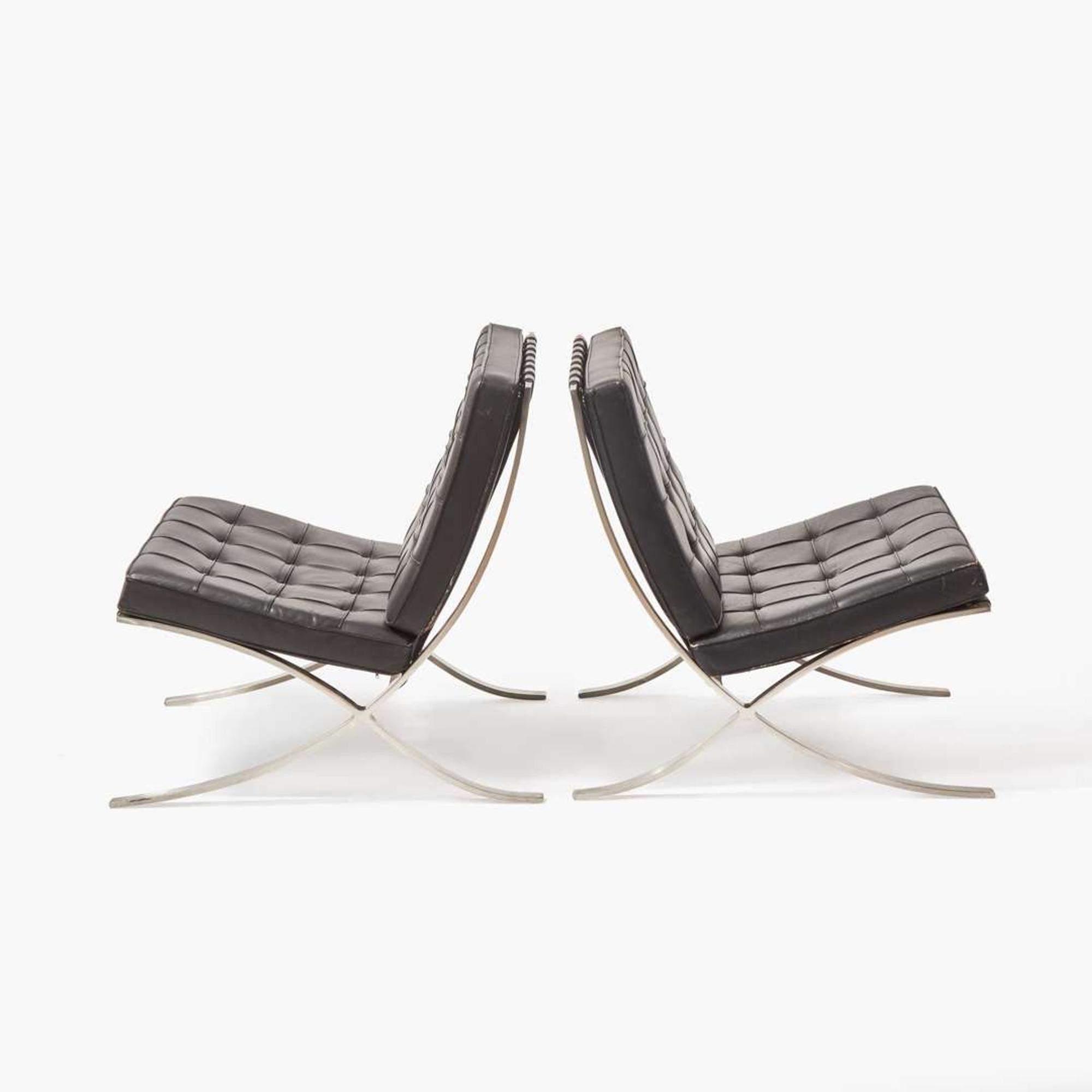 Ludwig Mies van der Rohe (German-American, 1886-1969) Pair of "Barcelona" Chairs and Ottomans, Knoll International, USA, designed 1929, the present lot 1974