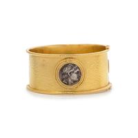 ELIZABETH LOCKE, YELLOW GOLD AND COIN BANGLE BRACELET