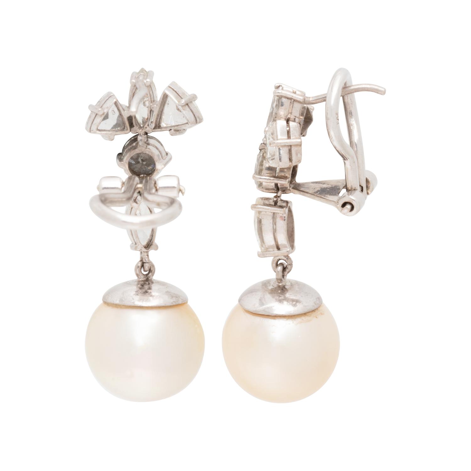 DIAMOND AND CULTURED SOUTH SEA PEARL EARCLIPS