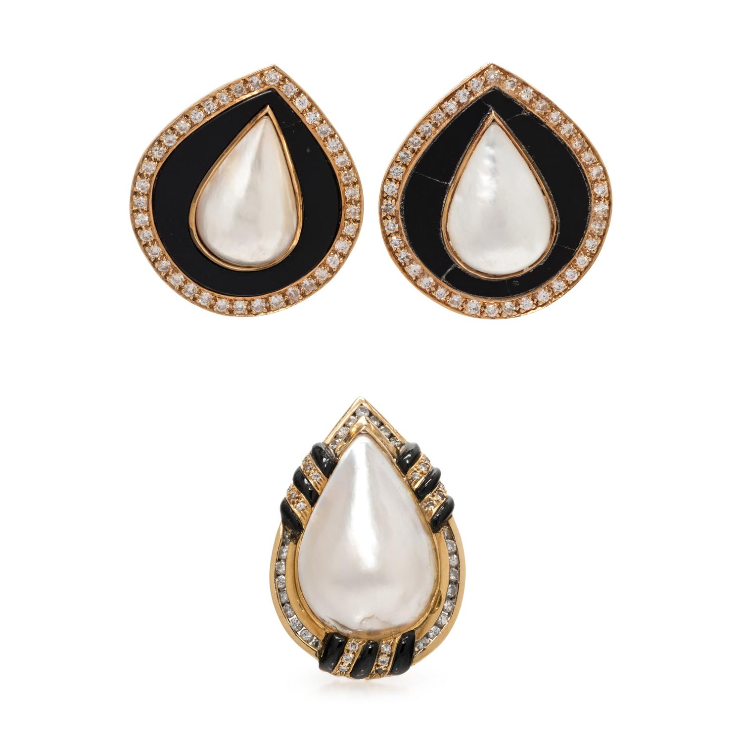 COLLECTION OF CULTURED MABE PEARL AND DIAMOND JEWELRY