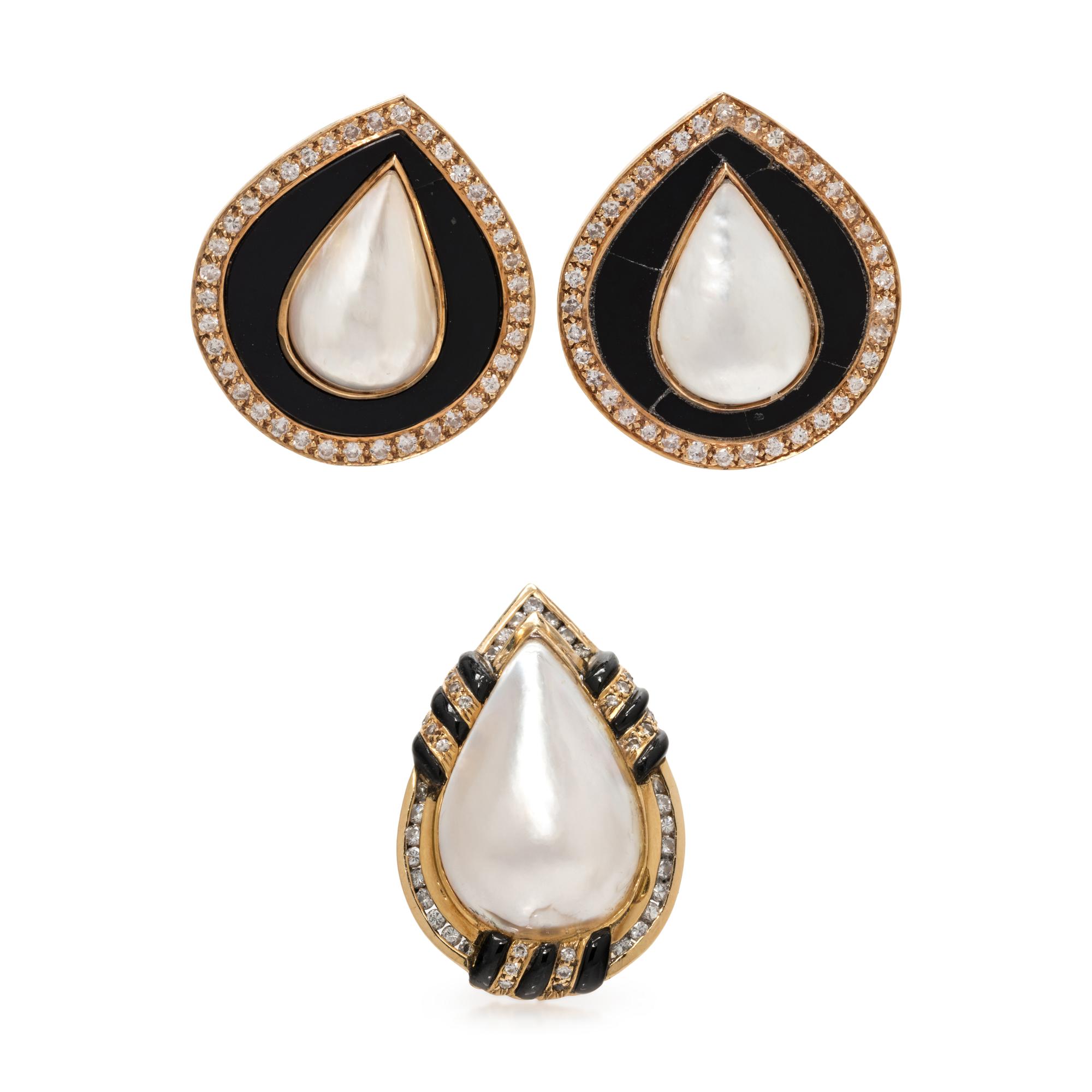 COLLECTION OF CULTURED MABE PEARL AND DIAMOND JEWELRY