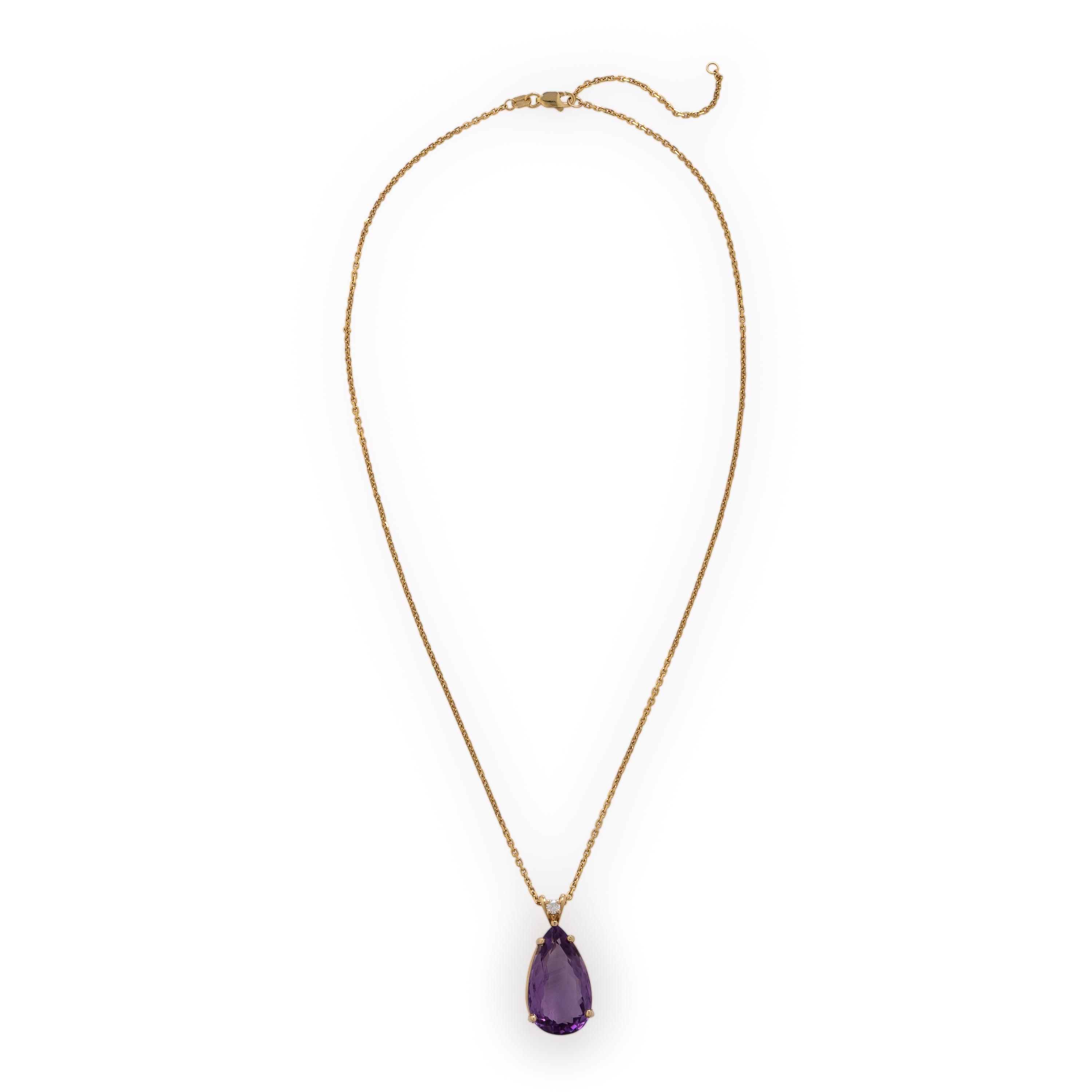 Amethyst, Diamond, and Yellow Gold Pendant Necklace