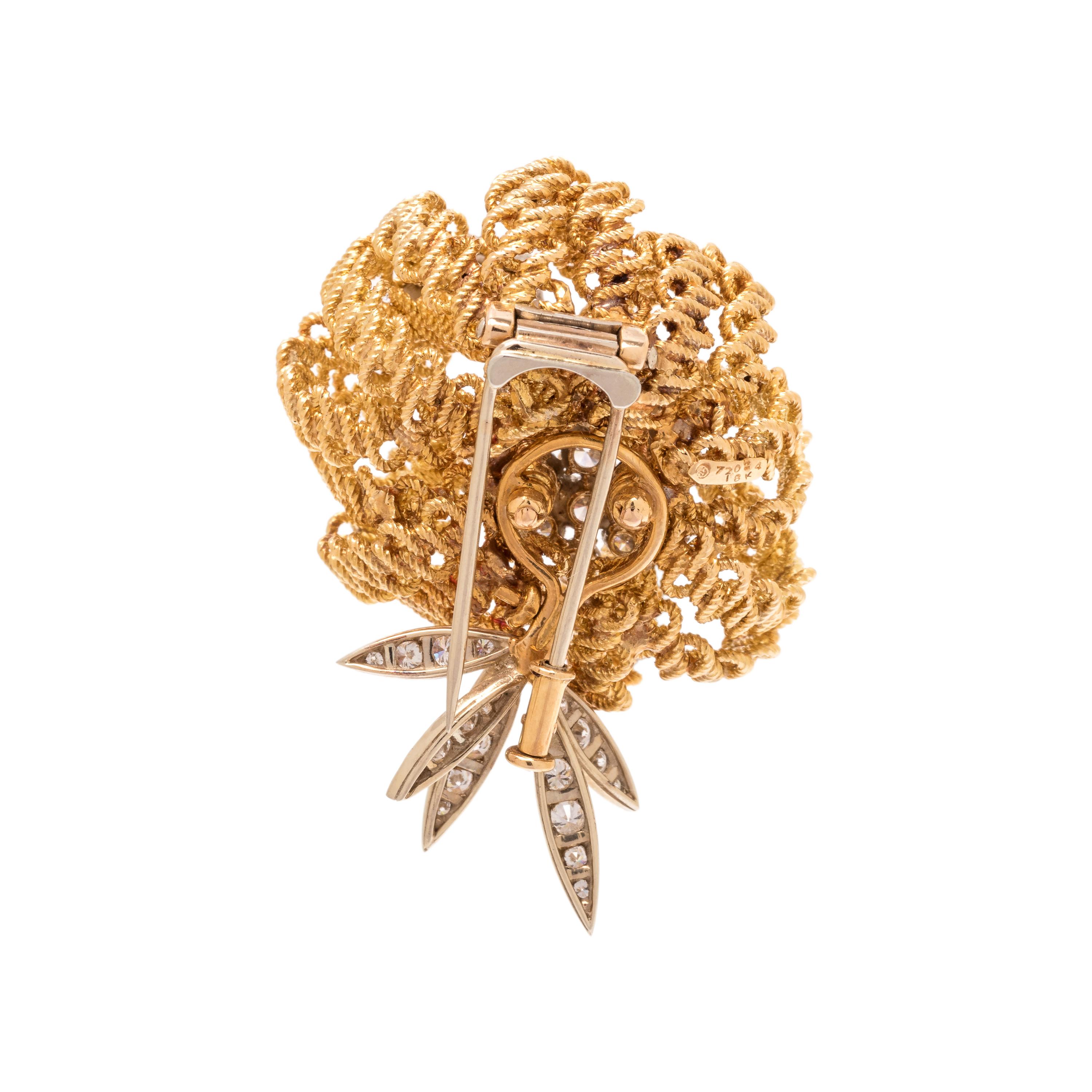 FRENCH, YELLOW GOLD AND DIAMOND FLOWER BROOCH