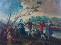 Servando del Pilar, (Spanish, 20th century), Merry People Dancing in Landscape