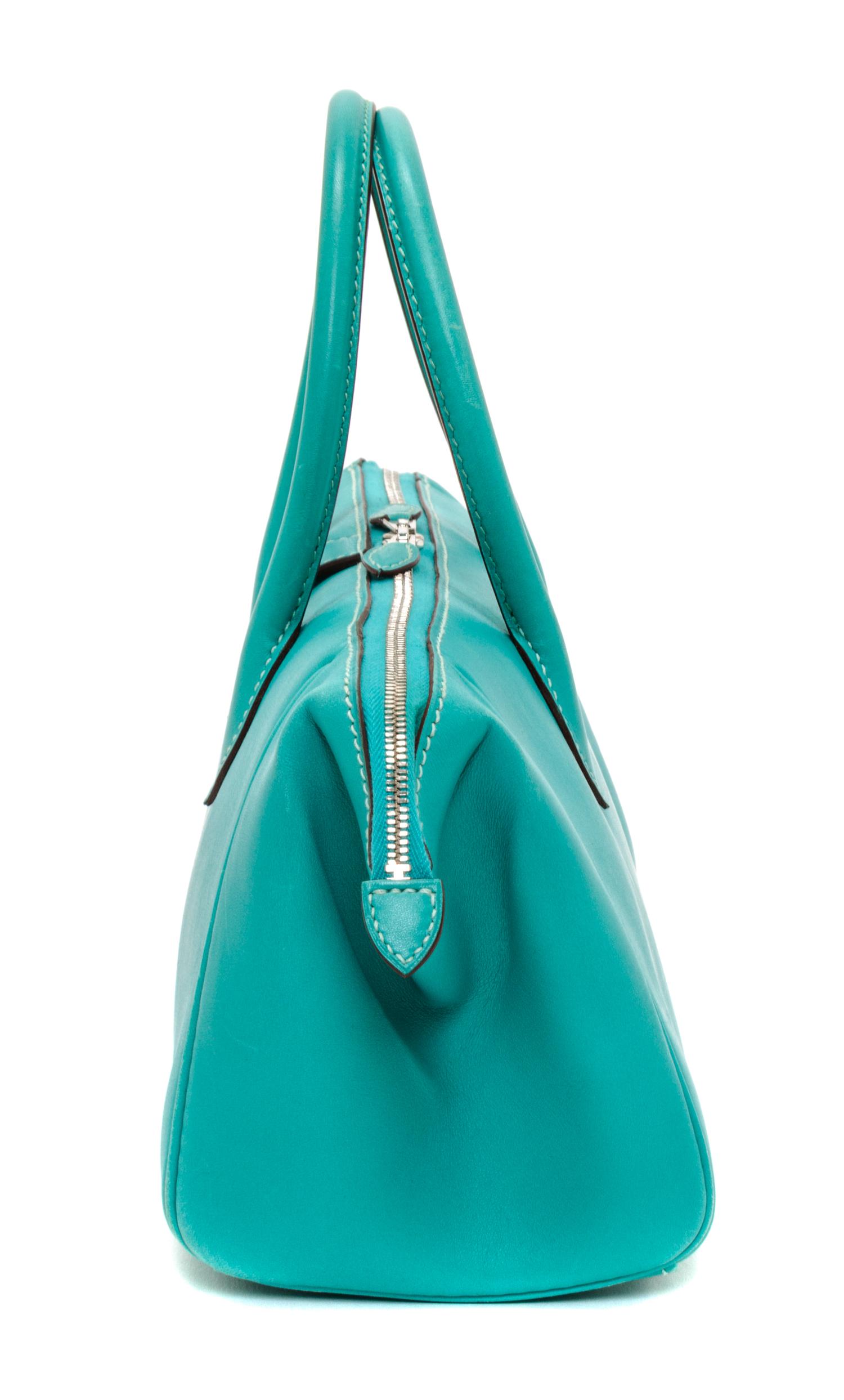 An Hermes Aqua Box Calf Paris Bombay PM Handbag, 11" x 8" x 5".
