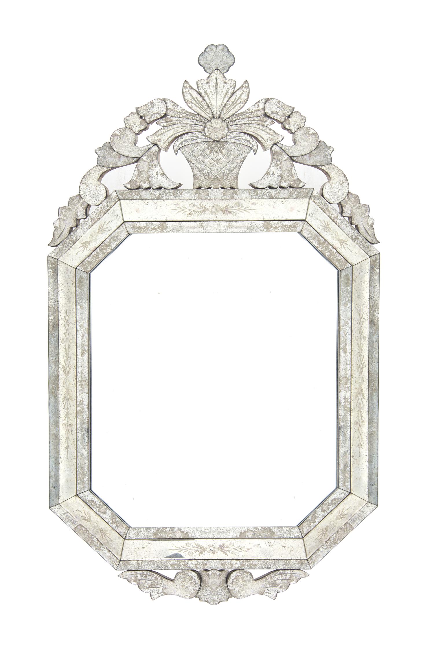 A Venetian Glass Mirror, EARLY 20TH CENTURY, Height 56 x width 32 inches. — EARLY 20TH CENTURY,