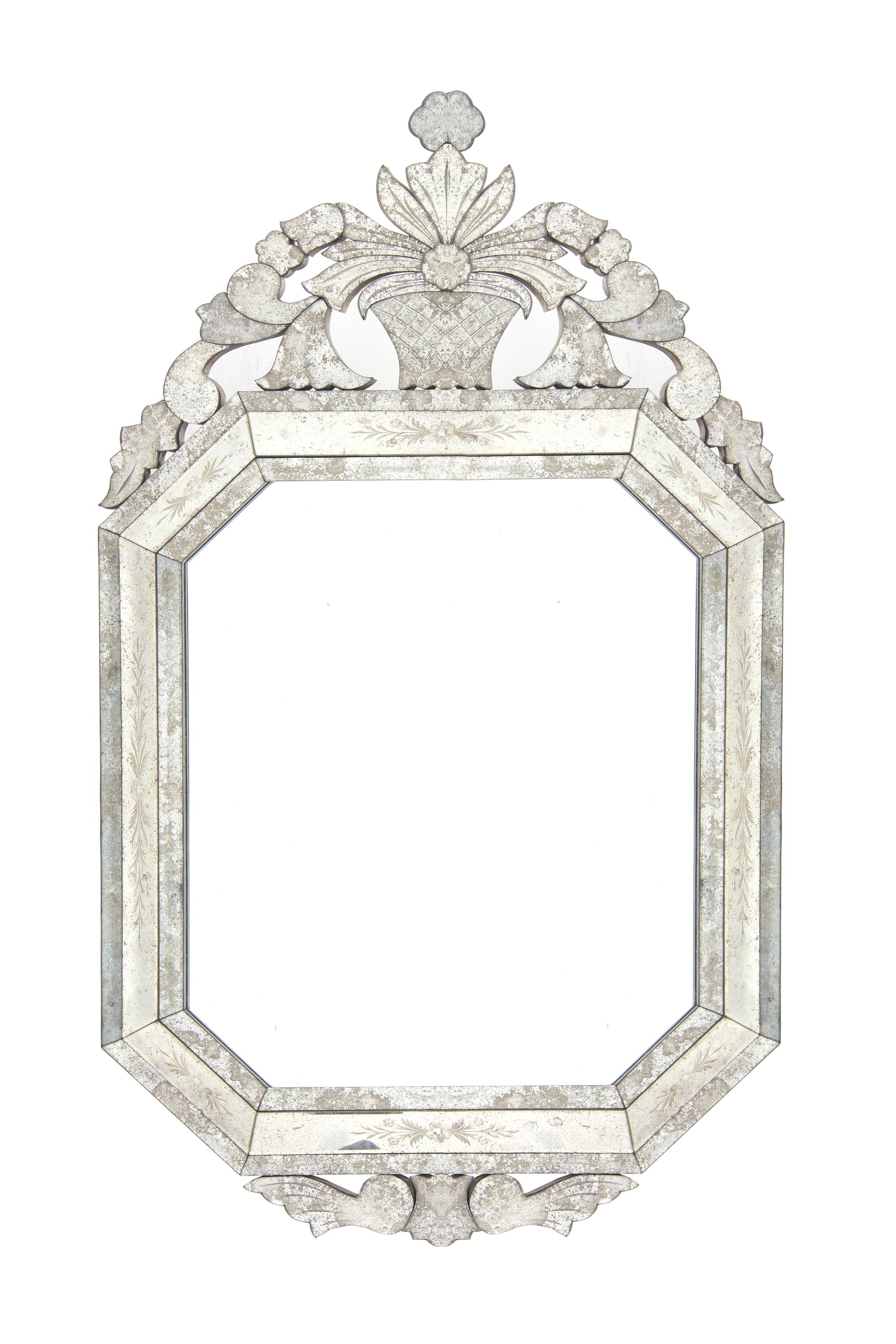 A Venetian Glass Mirror, EARLY 20TH CENTURY, Height 56 x width 32 inches. — EARLY 20TH CENTURY,