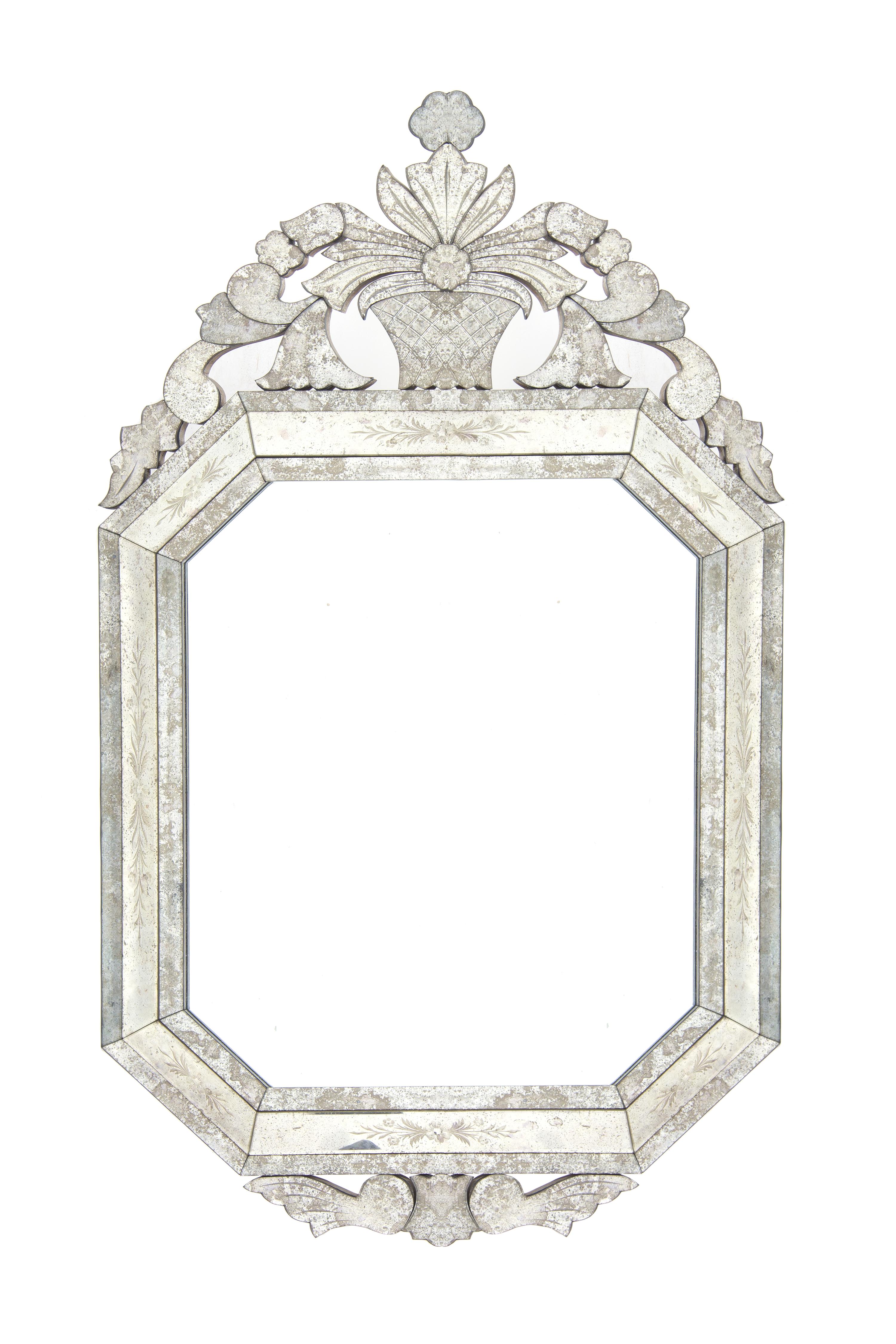 A Venetian Glass Mirror, EARLY 20TH CENTURY, Height 56 x width 32 inches. — EARLY 20TH CENTURY,