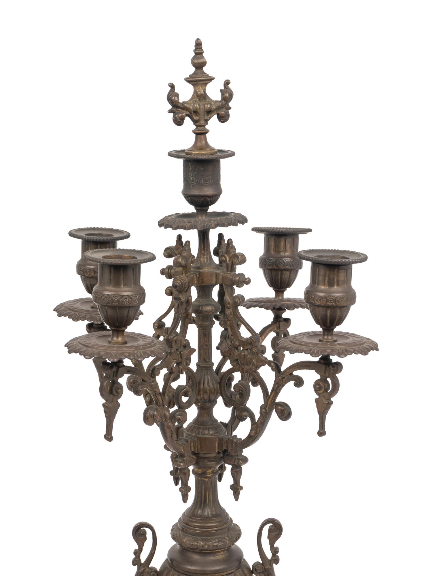 A Pair of French Neoclassical Bronze Four-Light Candelabra