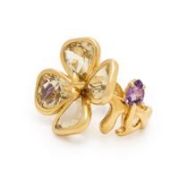 Citrine, Amethyst, and Yellow Gold Clover Ring