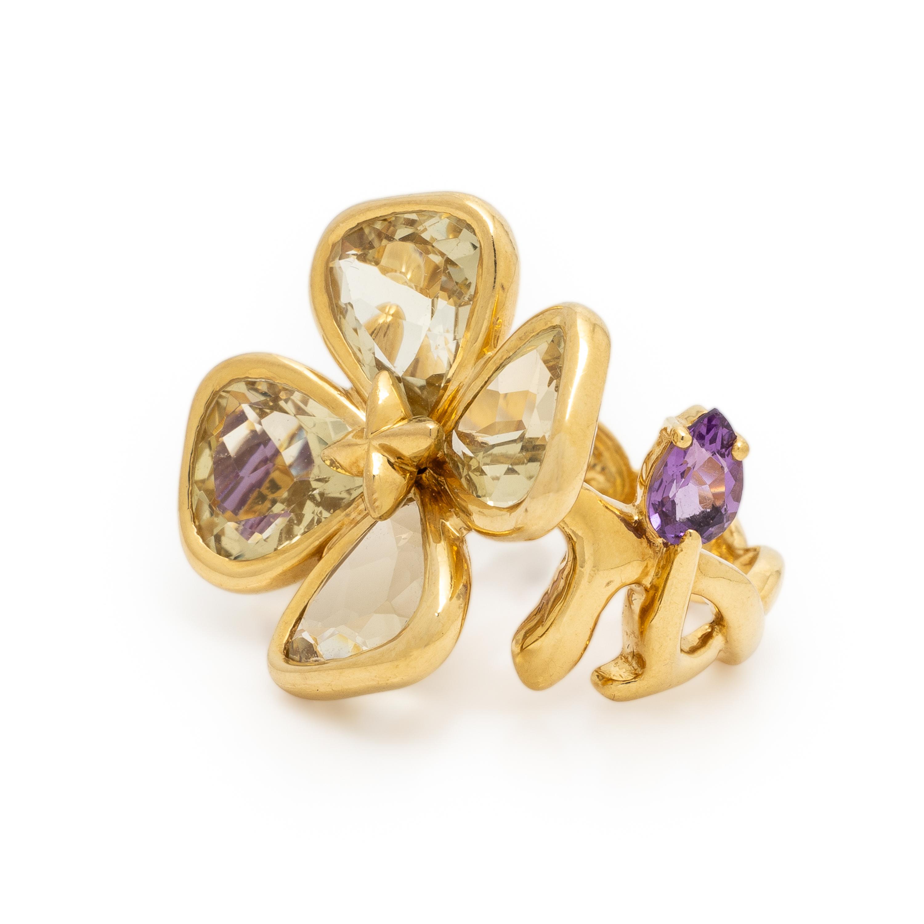 Citrine, Amethyst, and Yellow Gold Clover Ring