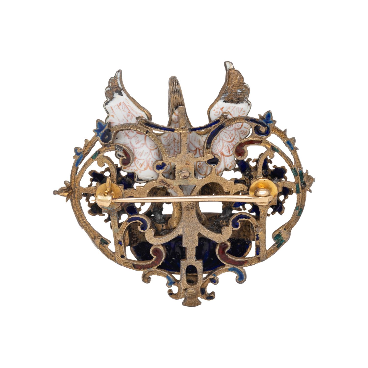 RENAISSANCE STYLE, SILVER-GILT, ENAMEL AND MULTIGEM 'PELICAN IN HER PIETY' BROOCH