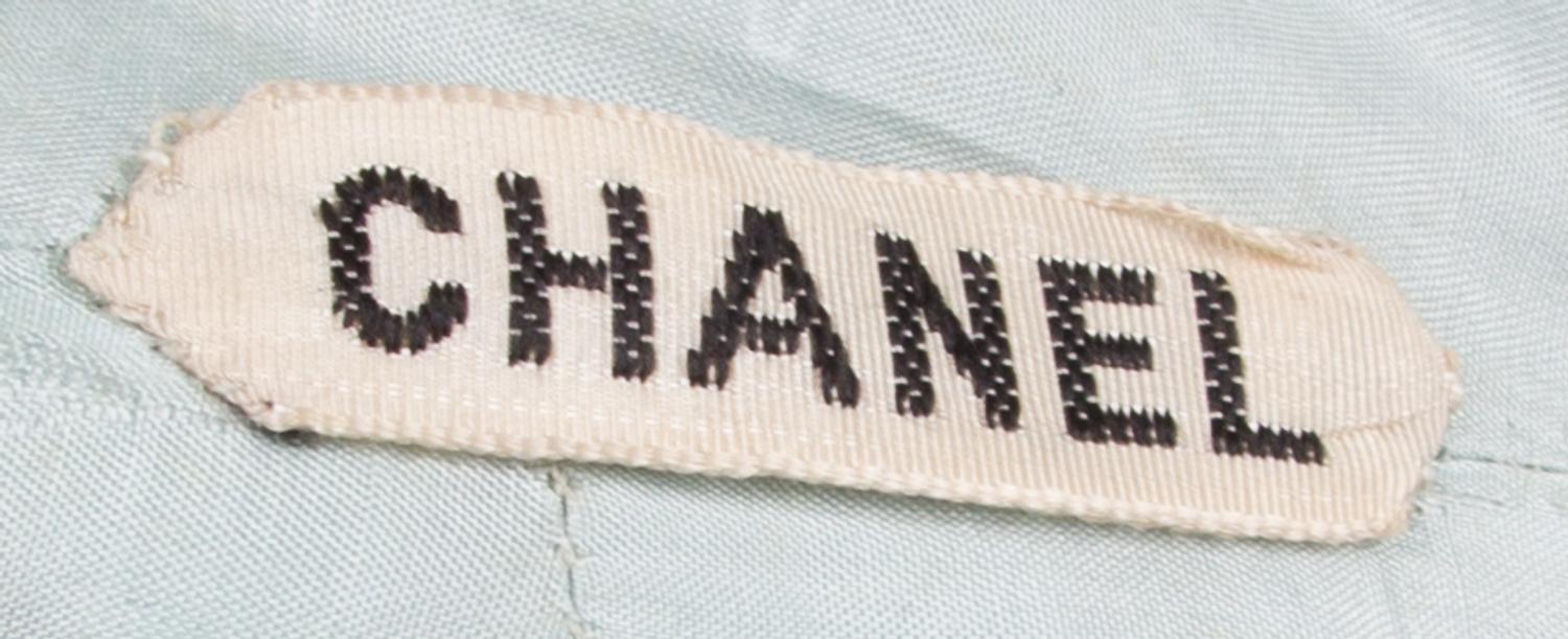 A Chanel Ivory Sequined and Blue Moire Cocktail Dress,