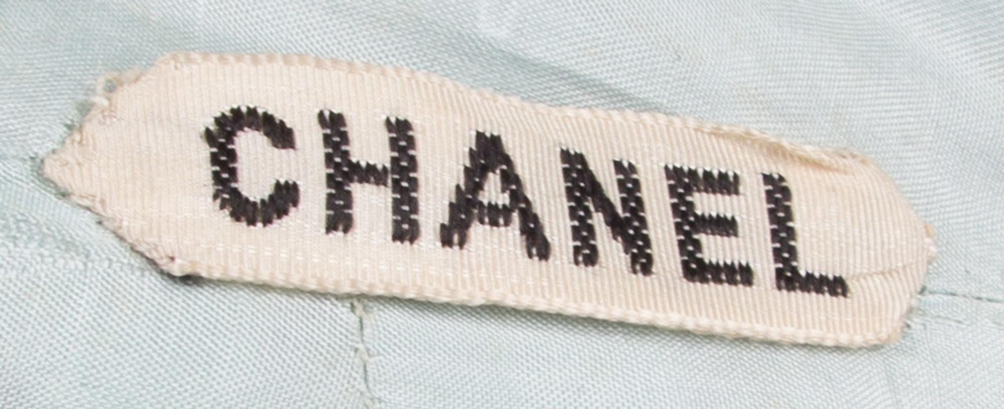 A Chanel Ivory Sequined and Blue Moire Cocktail Dress,