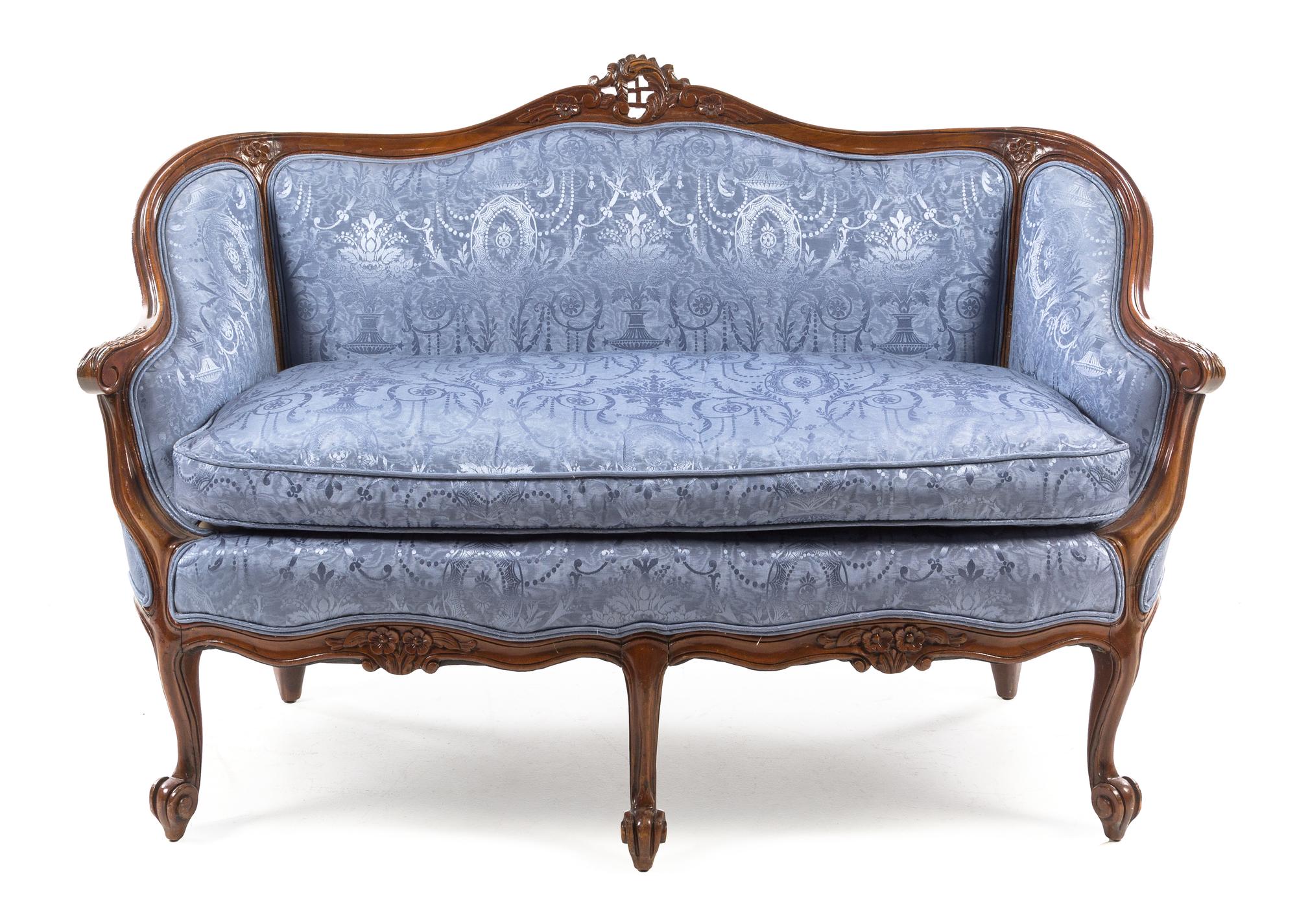 A Louis XV Style Walnut Canape Height 33 3/8 x width 51 x depth 29 1/2 inches. — LATE 19TH/EARLY 20TH CENTURY