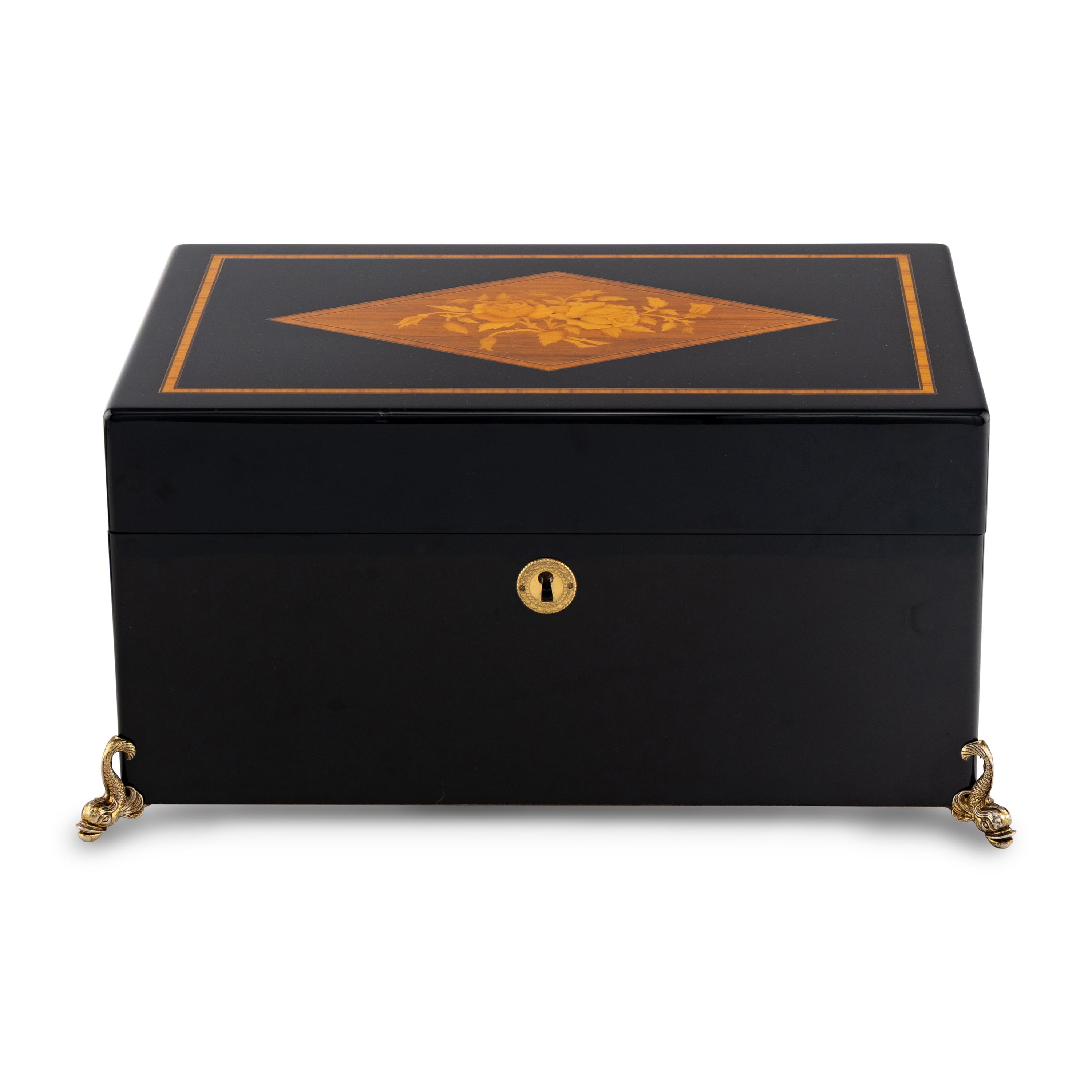 A Davidoff Gilt Metal Mounted and Marquetry-Inlaid Humidor
