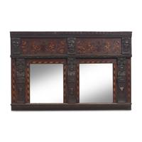 An English or Flemish Inlaid Oak Overmantel Mirror