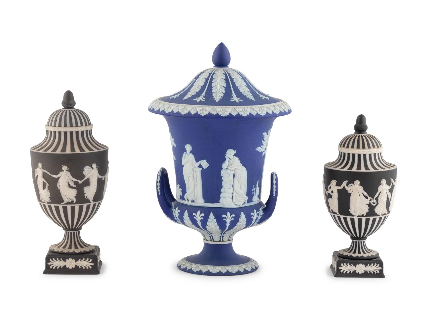 Three Wedgwood Jasperware Urns