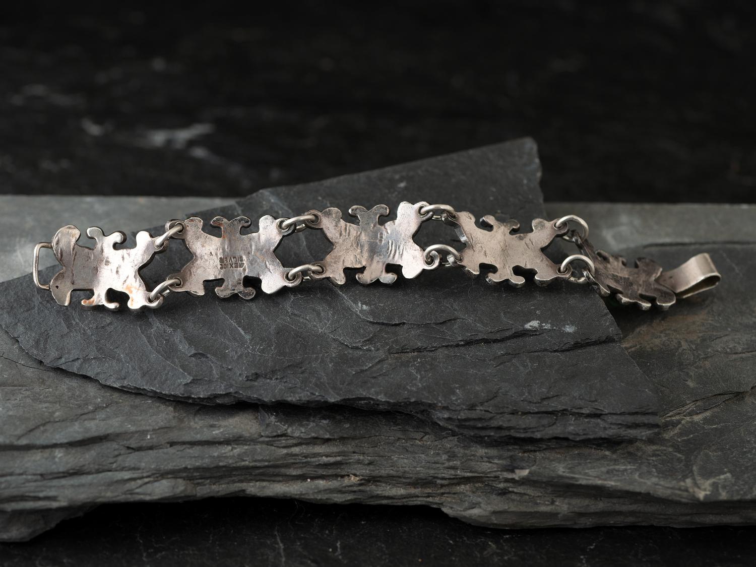 Mexican Silver and Turquoise Link Bracelet