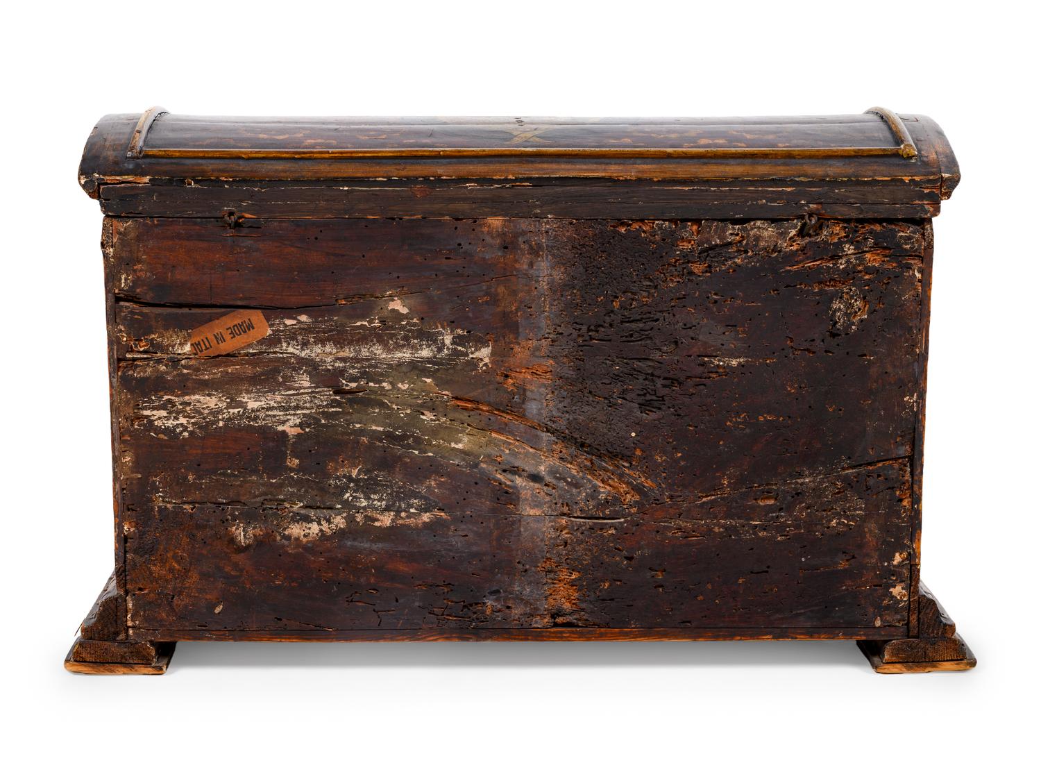 An Italian Gothic Style Painted and Parcel Gilt Trunk