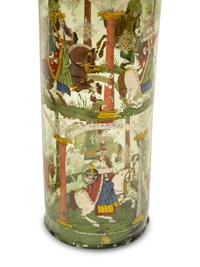 A Near Pair of Bohemian/German Enameled Green Glass Vases and Covers, Humpen