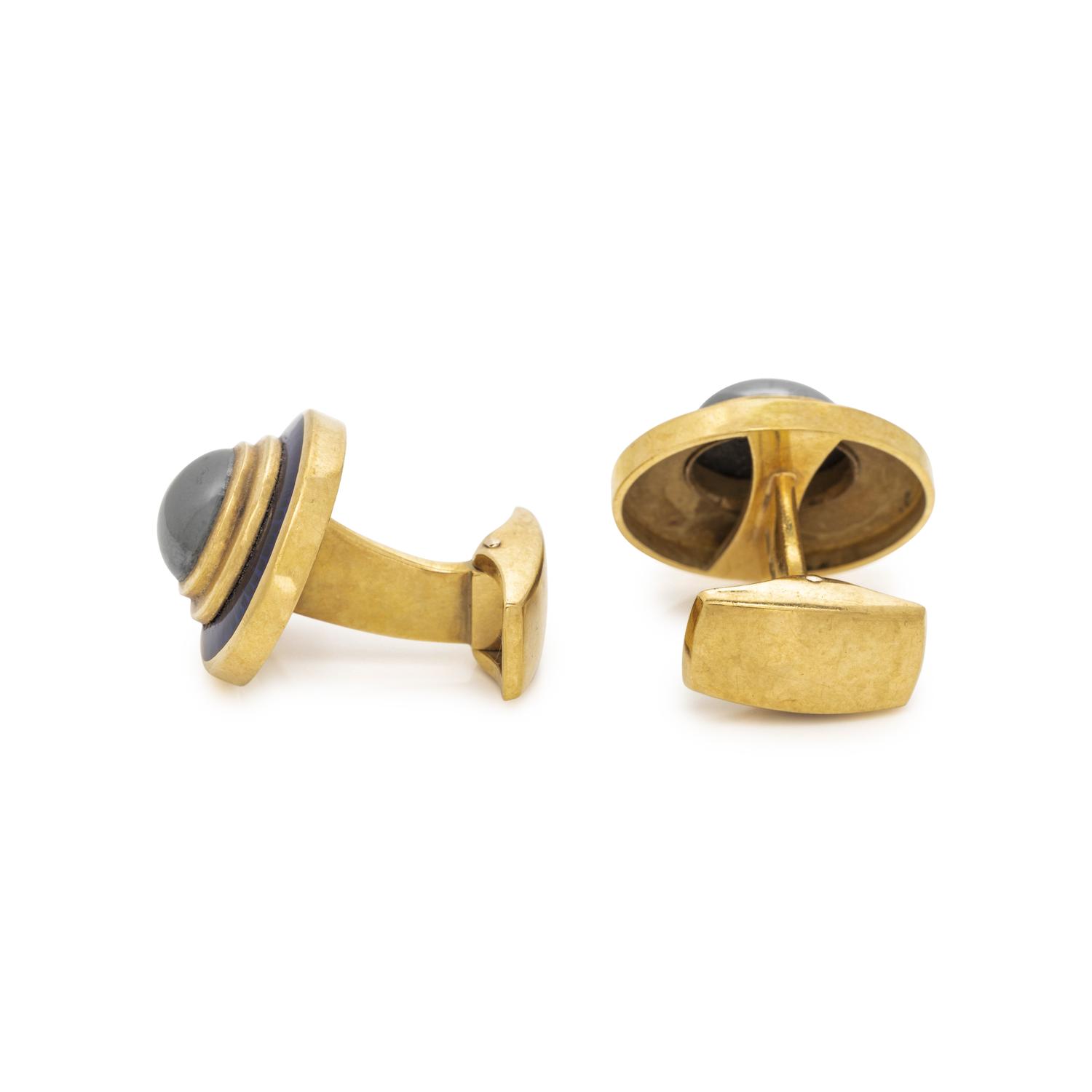 LEO DE VROOMEN, TIFFANY & CO., HEMATITE AND ENAMEL CUFFLINKS