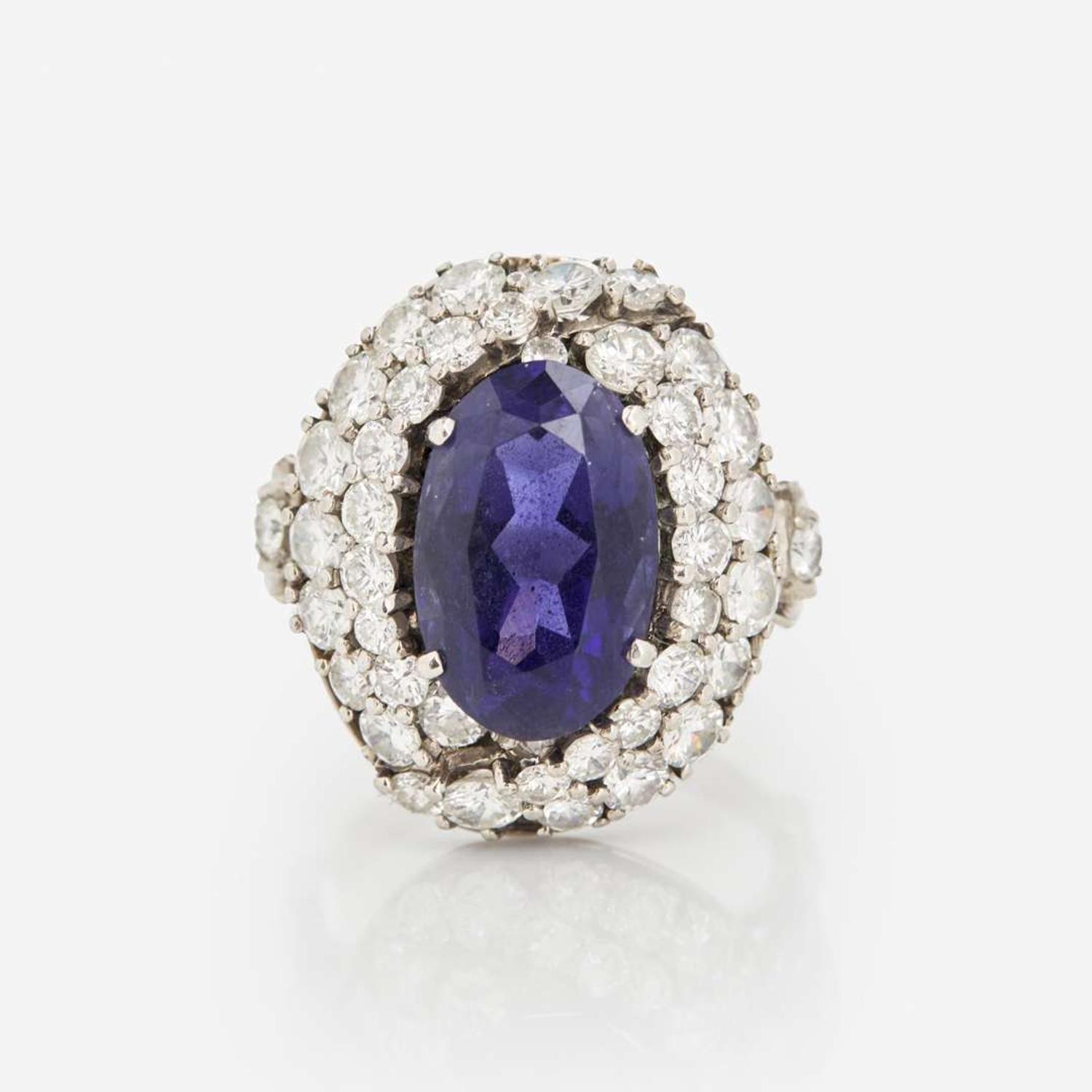 A Platinum, Iolite, and Diamond Ring