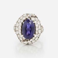 A Platinum, Iolite, and Diamond Ring