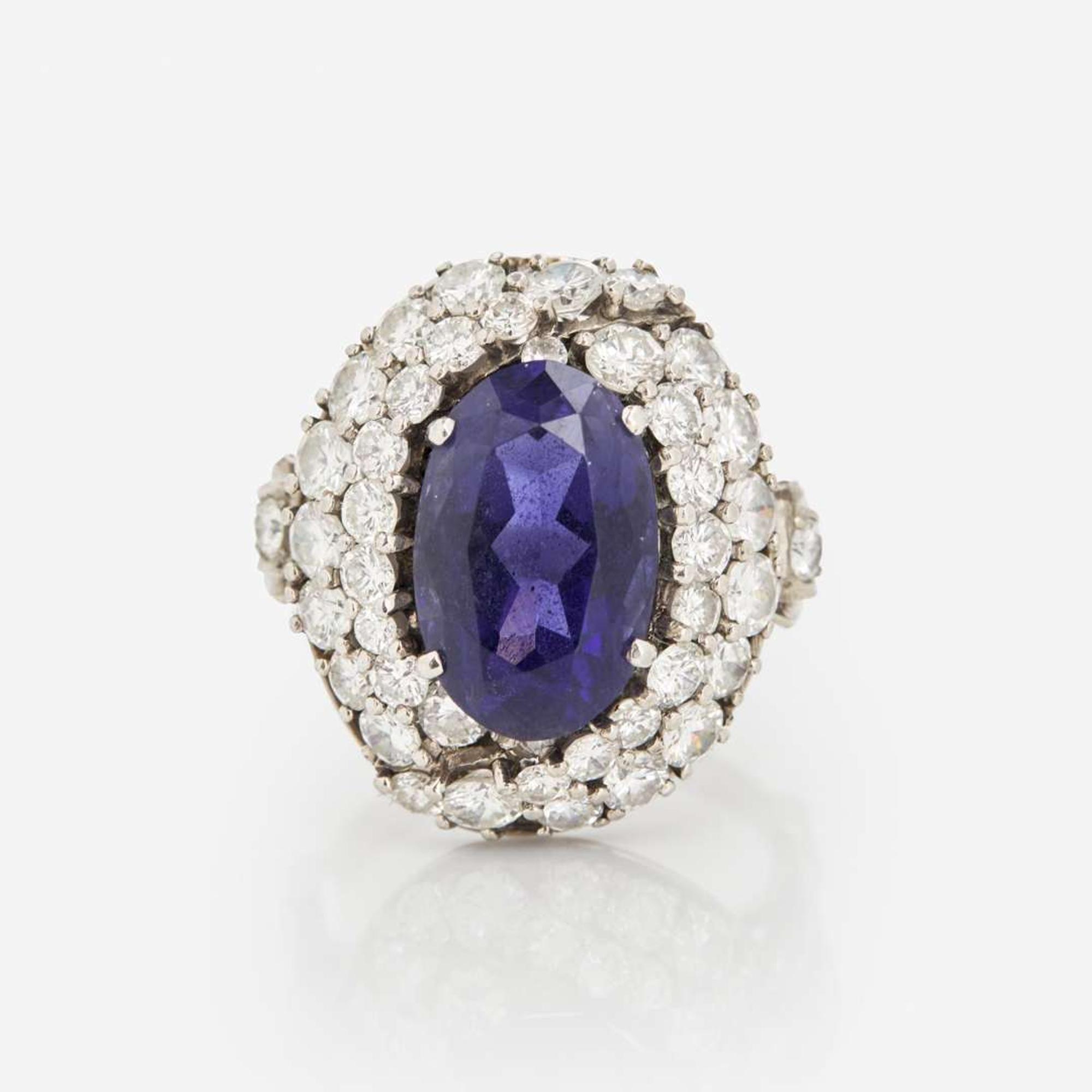 A Platinum, Iolite, and Diamond Ring