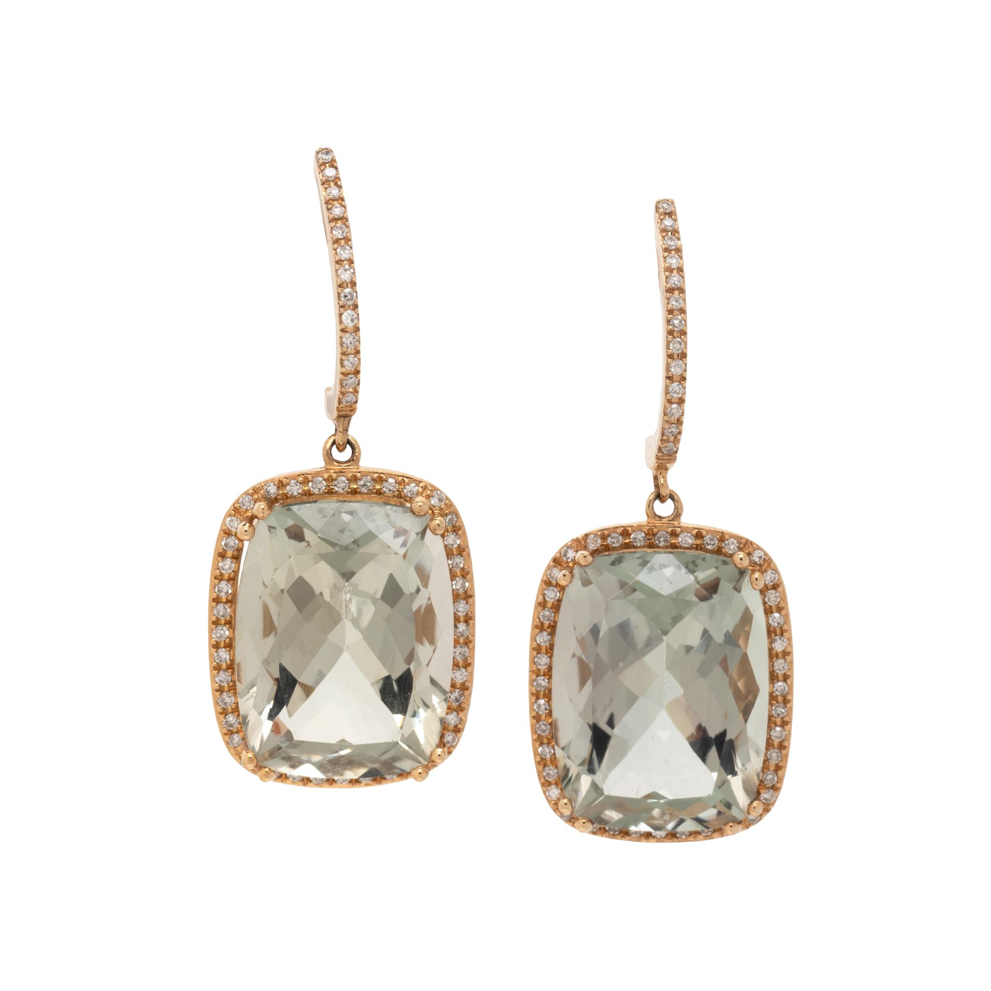 GREEN QUARTZ AND DIAMOND EARRINGS