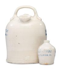 Two Dustman Pottery Stenciled Harvest or Field Jugs