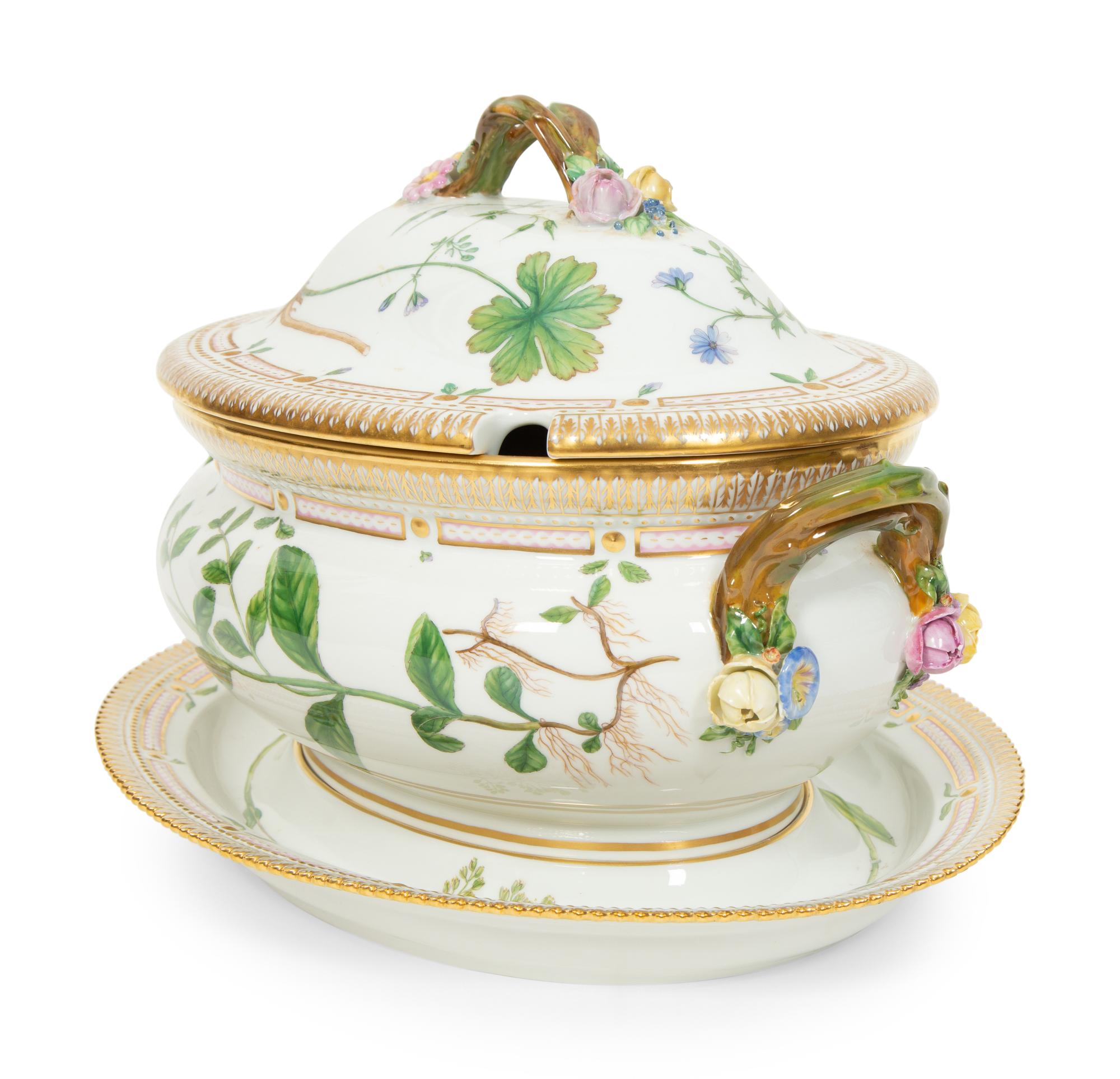 A Royal Copenhagen Flora Danica Large Porcelain Tureen and Underplate