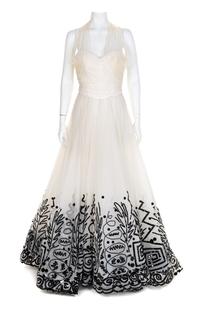 Fabrice Cream Gown with Black Beaded Skirt, 1990-2000s