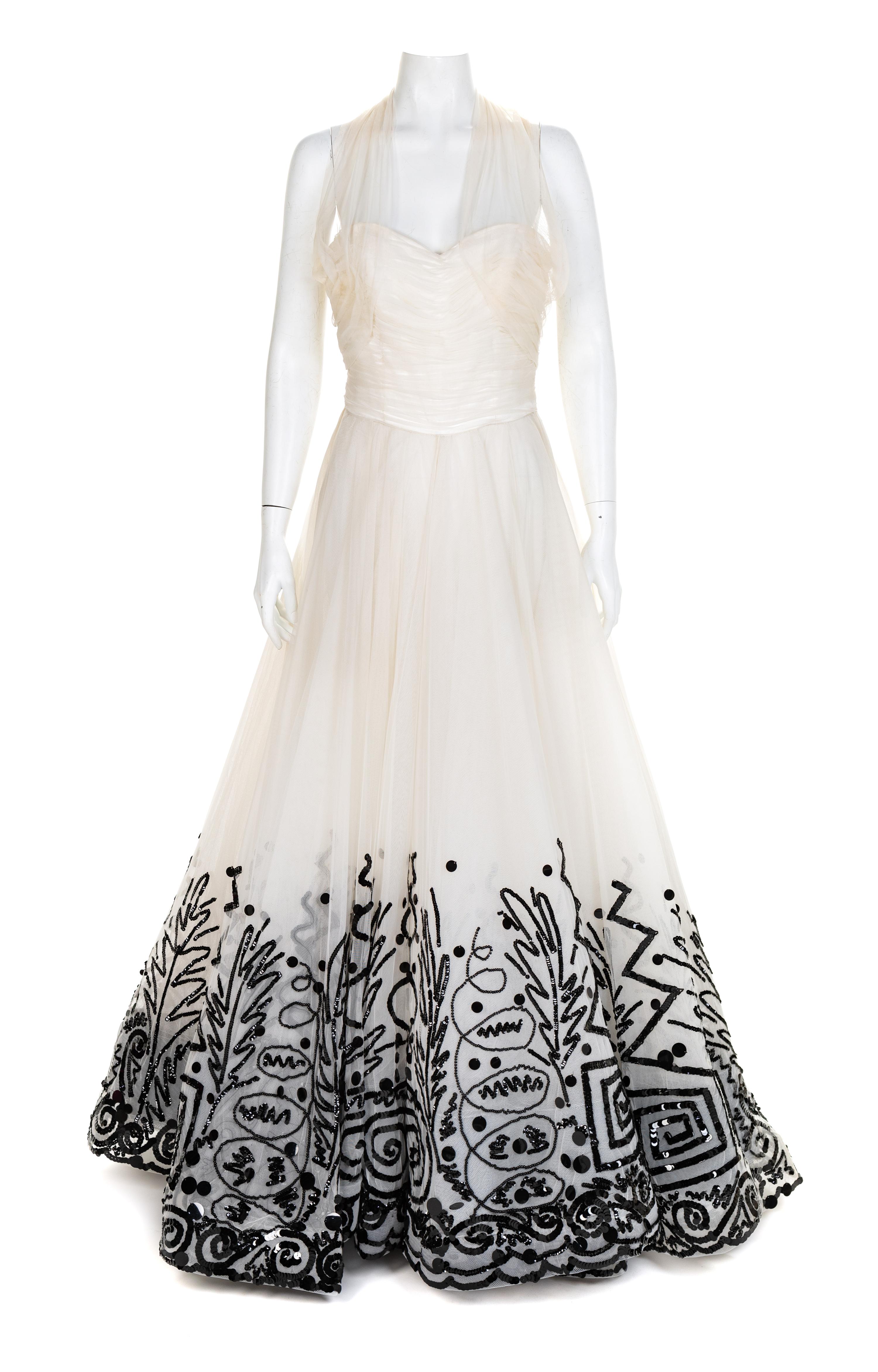 Fabrice Cream Gown with Black Beaded Skirt, 1990-2000s