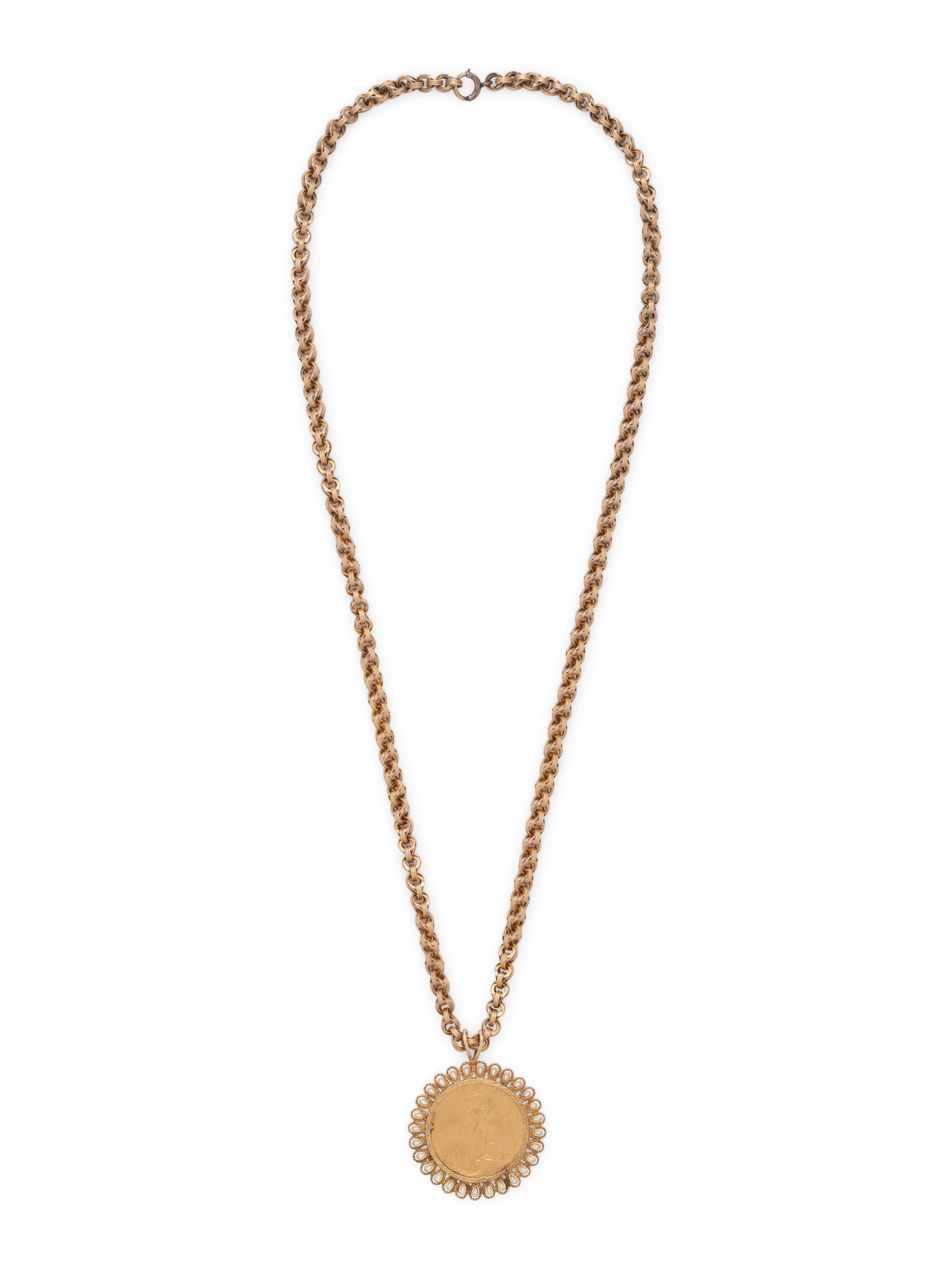 YELLOW GOLD AND COIN PENDANT/NECKLACE
