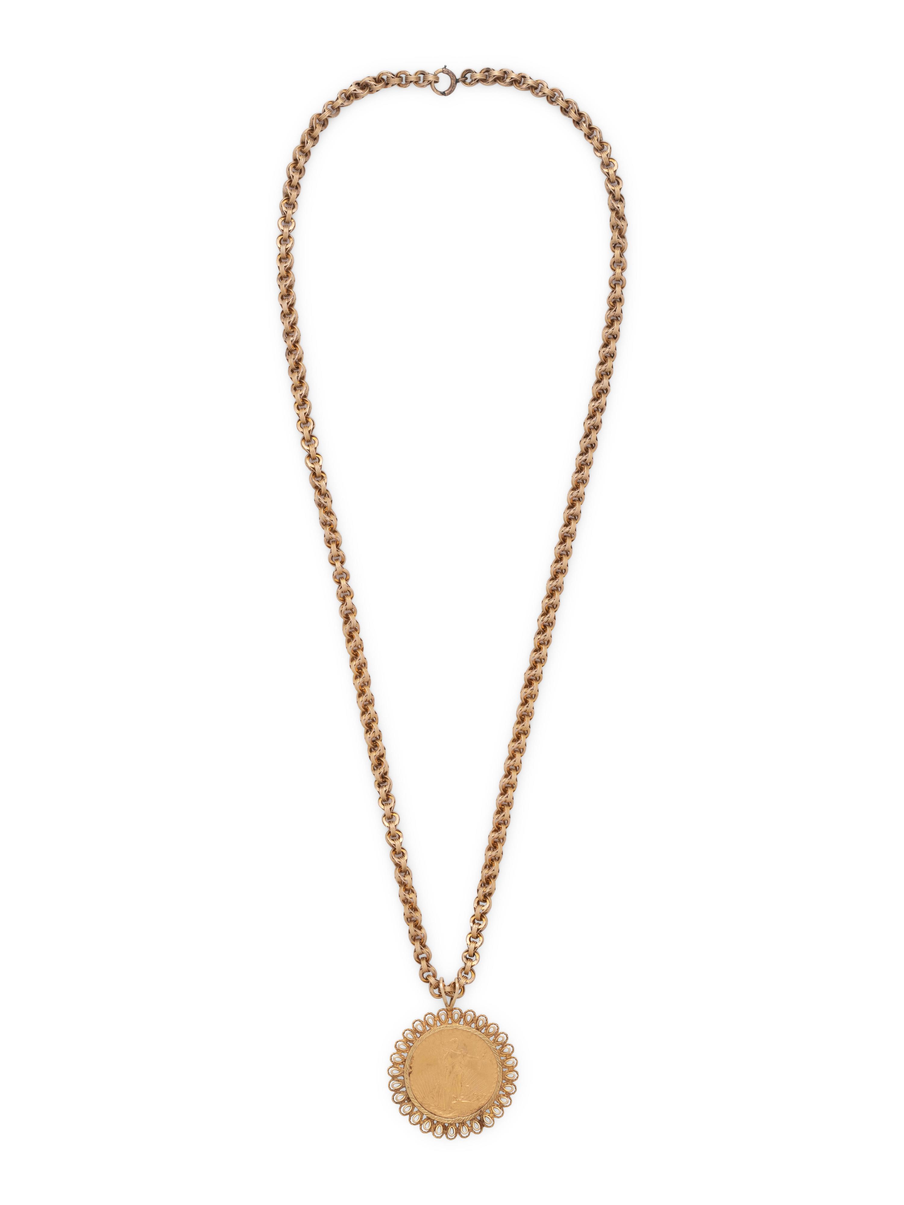 YELLOW GOLD AND COIN PENDANT/NECKLACE