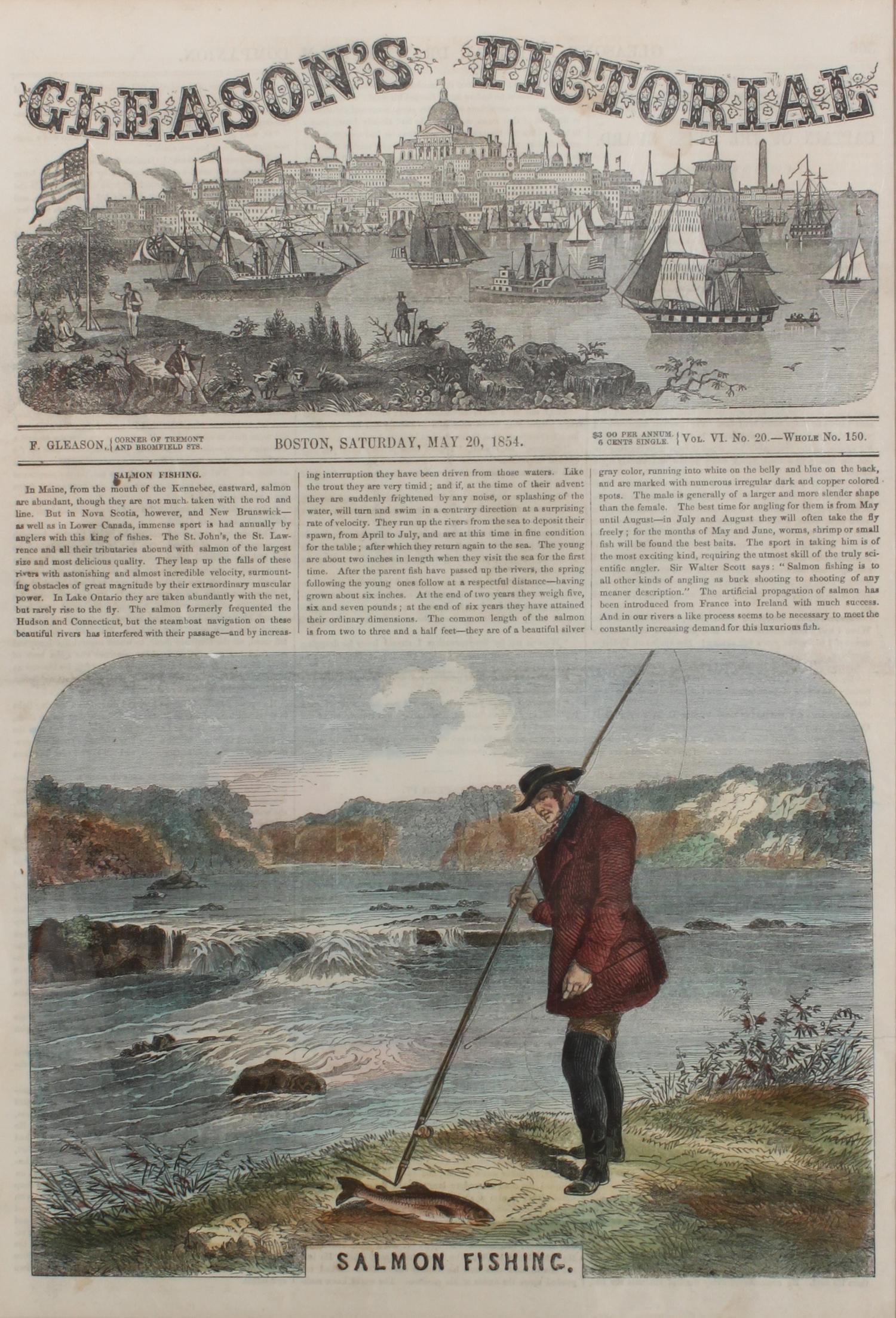 Six Hand Colored Fishing Prints Height 15 x width 10 inches (largest) — LATE 19TH/EARLY 20TH CENTURY