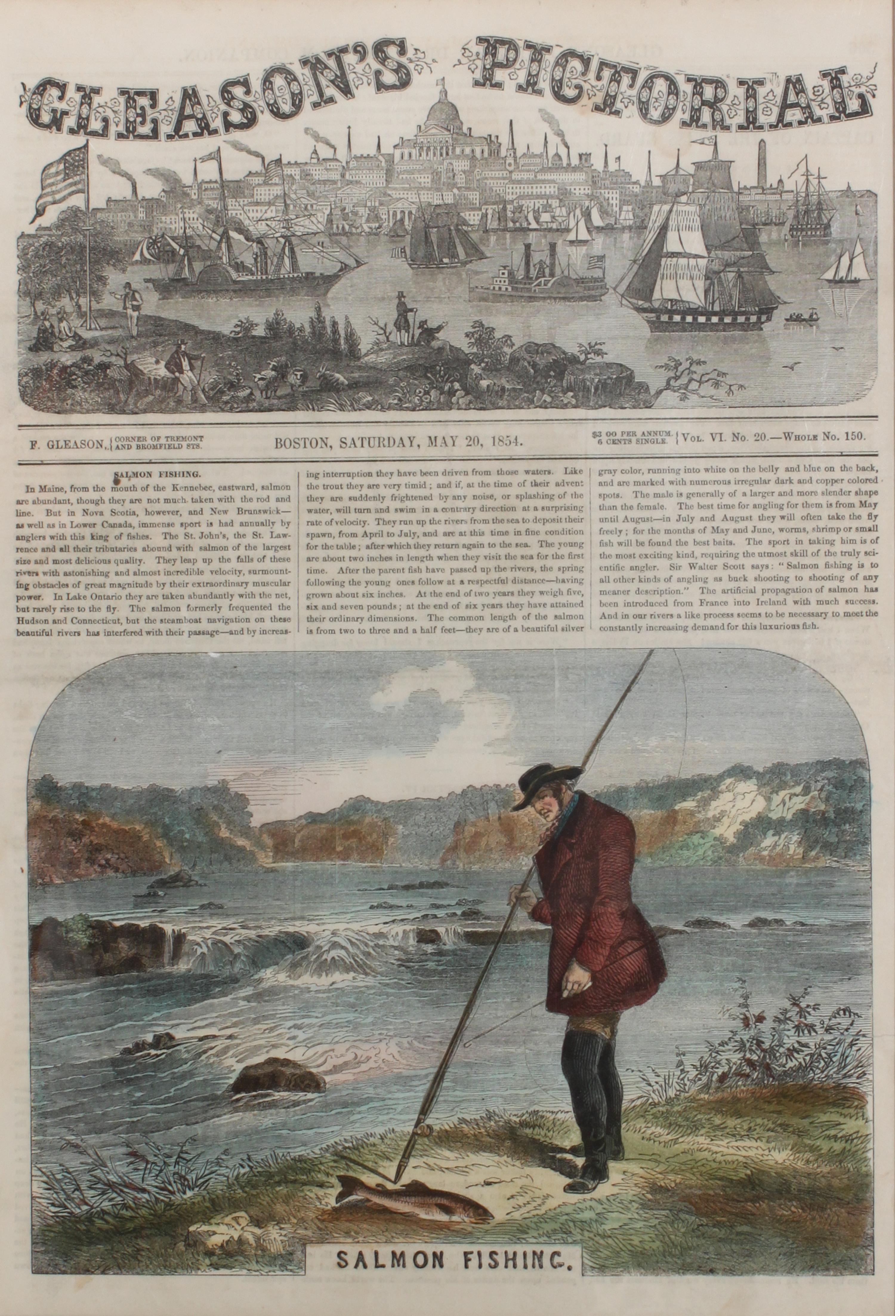 Six Hand Colored Fishing Prints Height 15 x width 10 inches (largest) — LATE 19TH/EARLY 20TH CENTURY