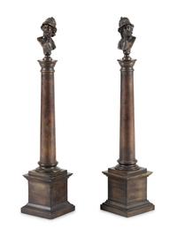 A Pair of Grand Tour Patinated Bronze Columns with Busts of Roman Soldiers