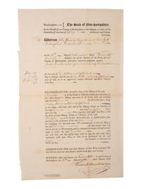 [REVOLUTIONARY WAR]. CHESWILL, Wentworth (1746-1817). Document signed ("Wentworth Cheswill") as Justice of the Peace. Newmarket, NH, 12 October 1812.