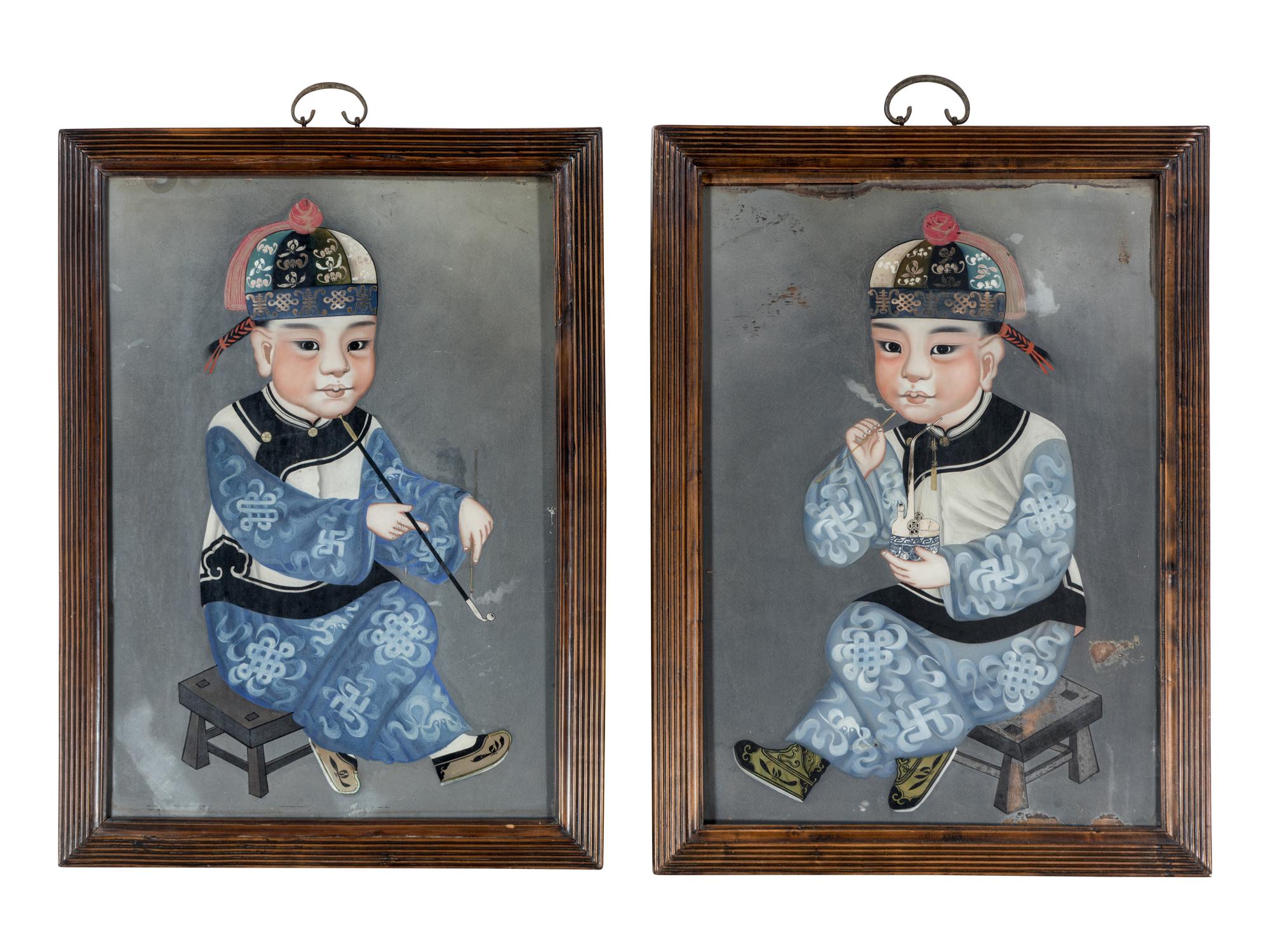 A Pair of Chinese Reverse-Painted Glass Pictures