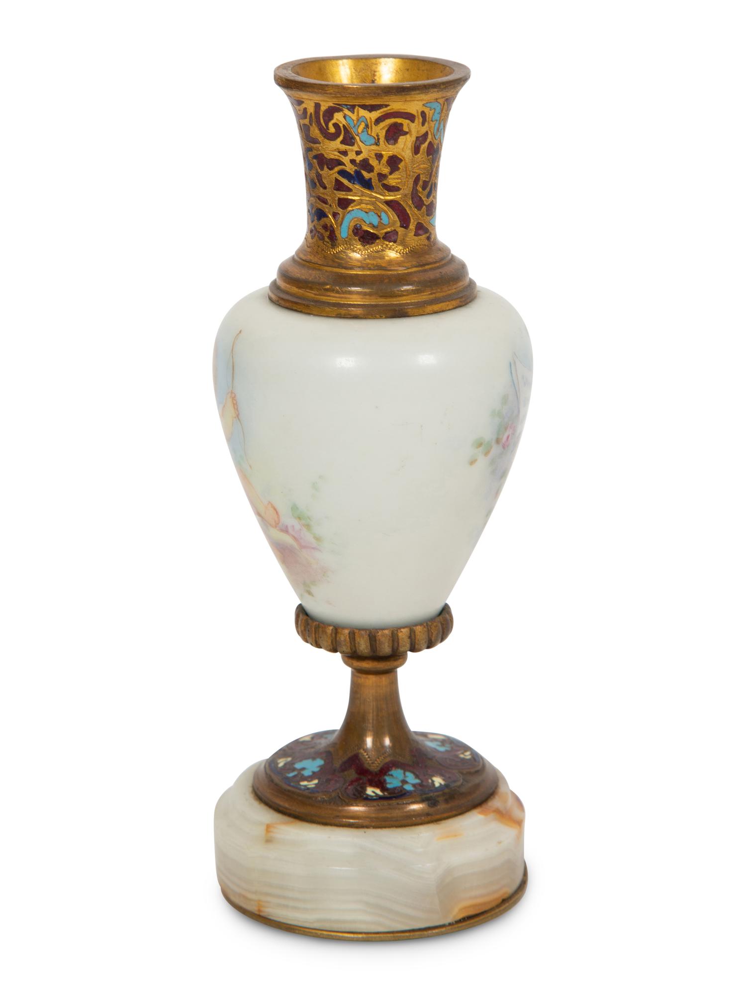 A French Porcelain, Onyx and Champlevé Vase