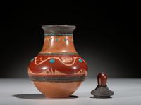 Red, Black, and Sienna Lidded Pottery Jar