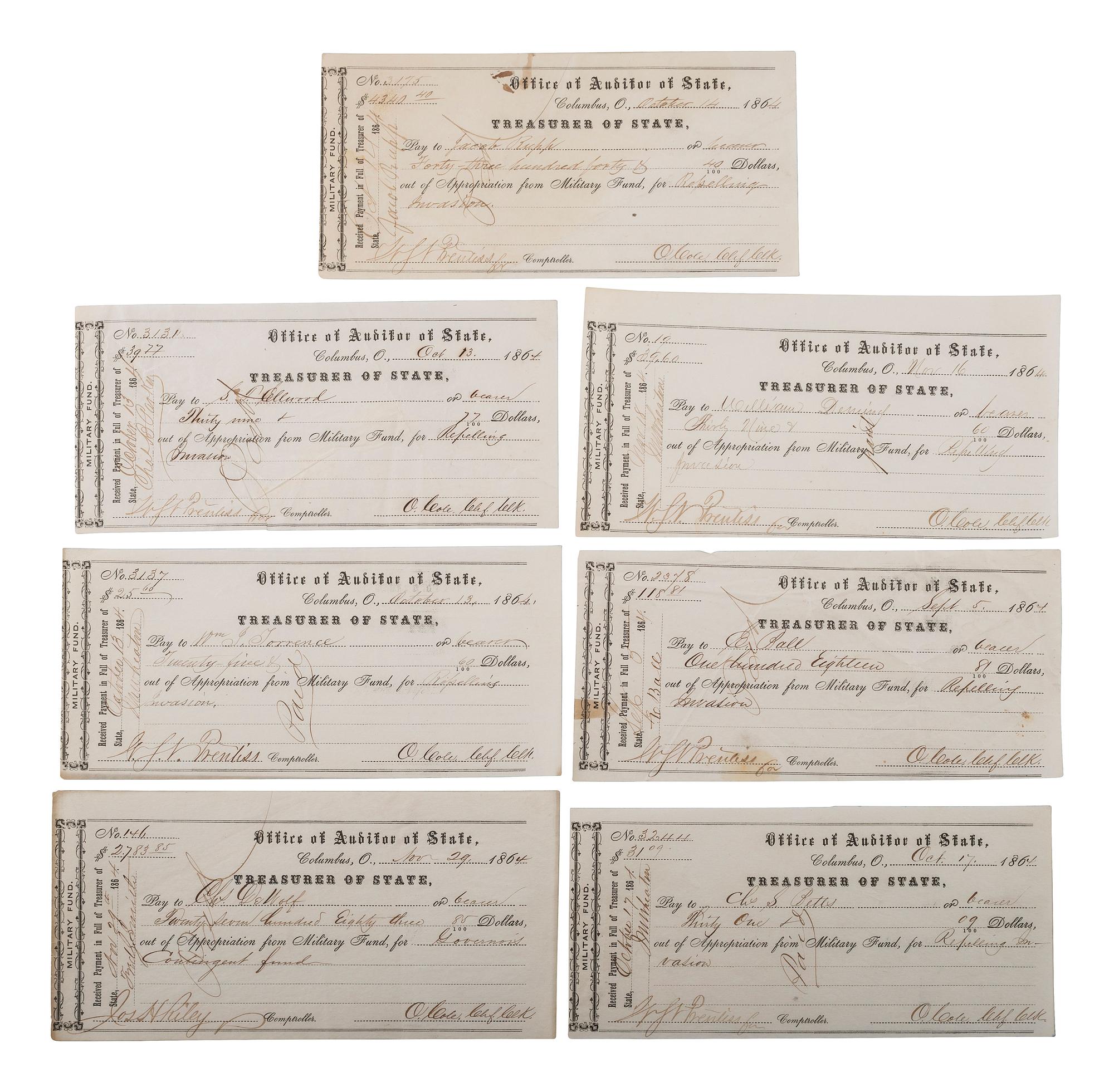 [CIVIL WAR]. War-date documents relating to Ohio, Indiana, and Wisconsin.